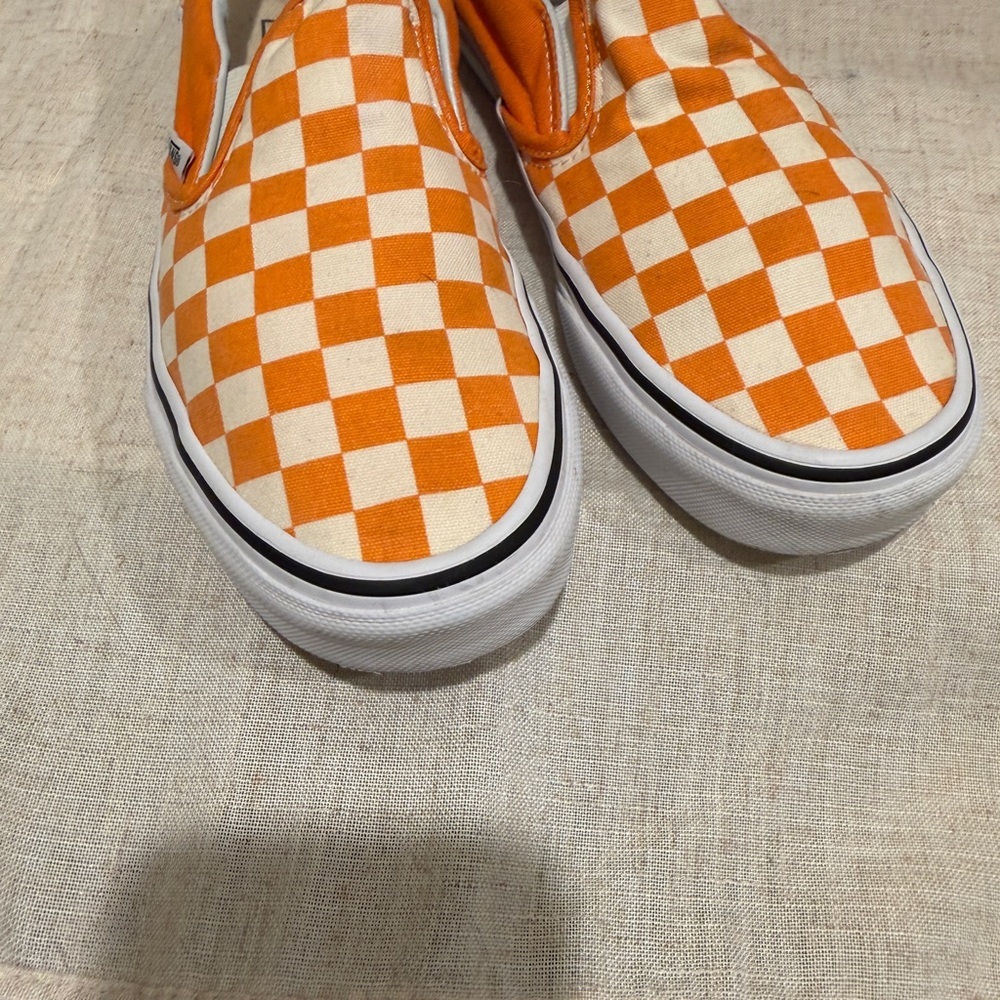 Vans Orange Checkerboard Slip-On Sneakers 7 - Picture 4 of 9